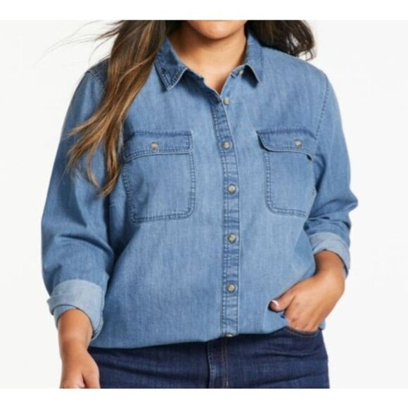 L.L. Bean Tops - LL Bean Womens Plus Size 3X Denim Chambray Long Sleeve Shirt Heritage Americana